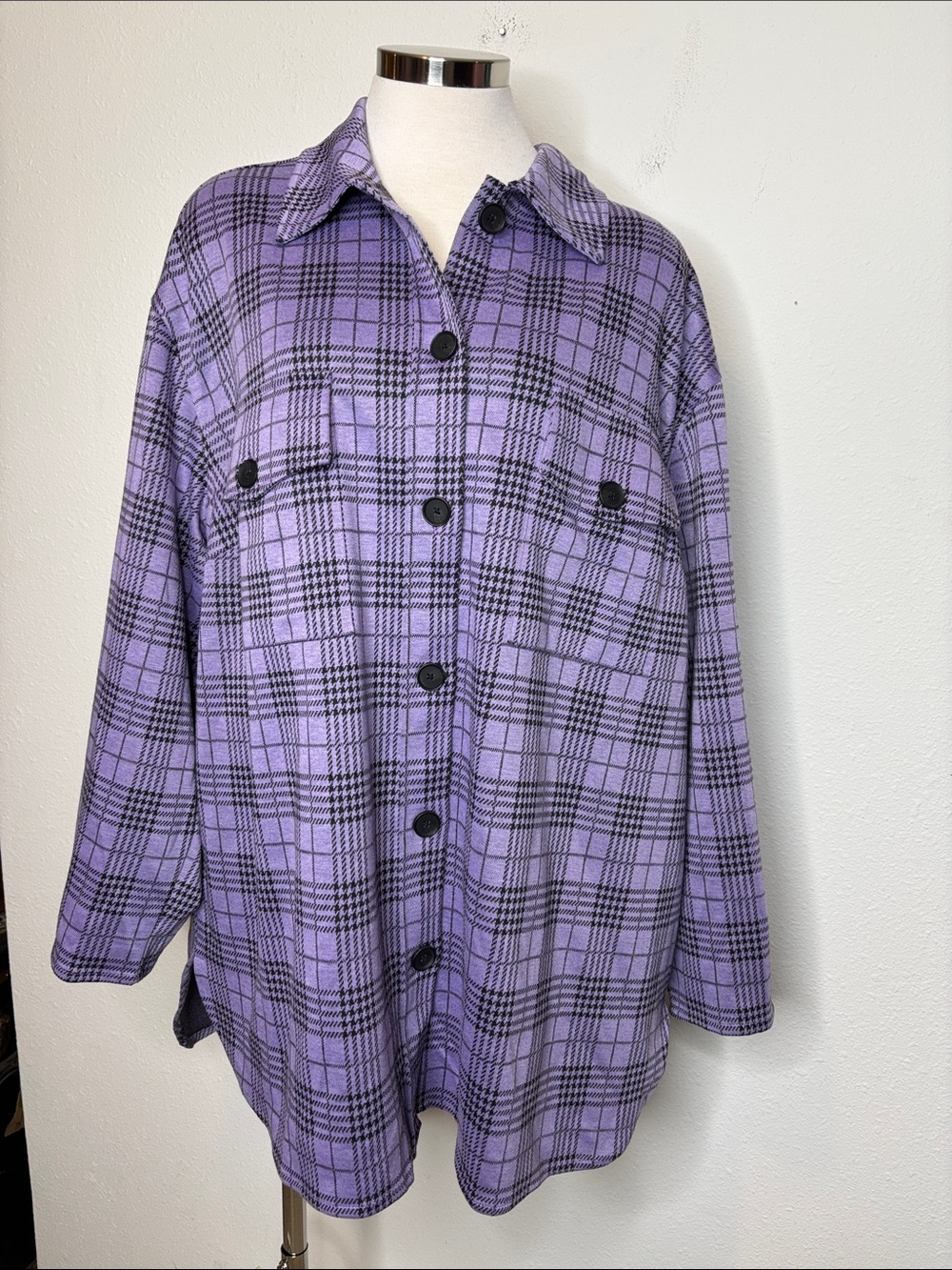 Jones New York Lavender Plaid Button-Up Shirt Jacket